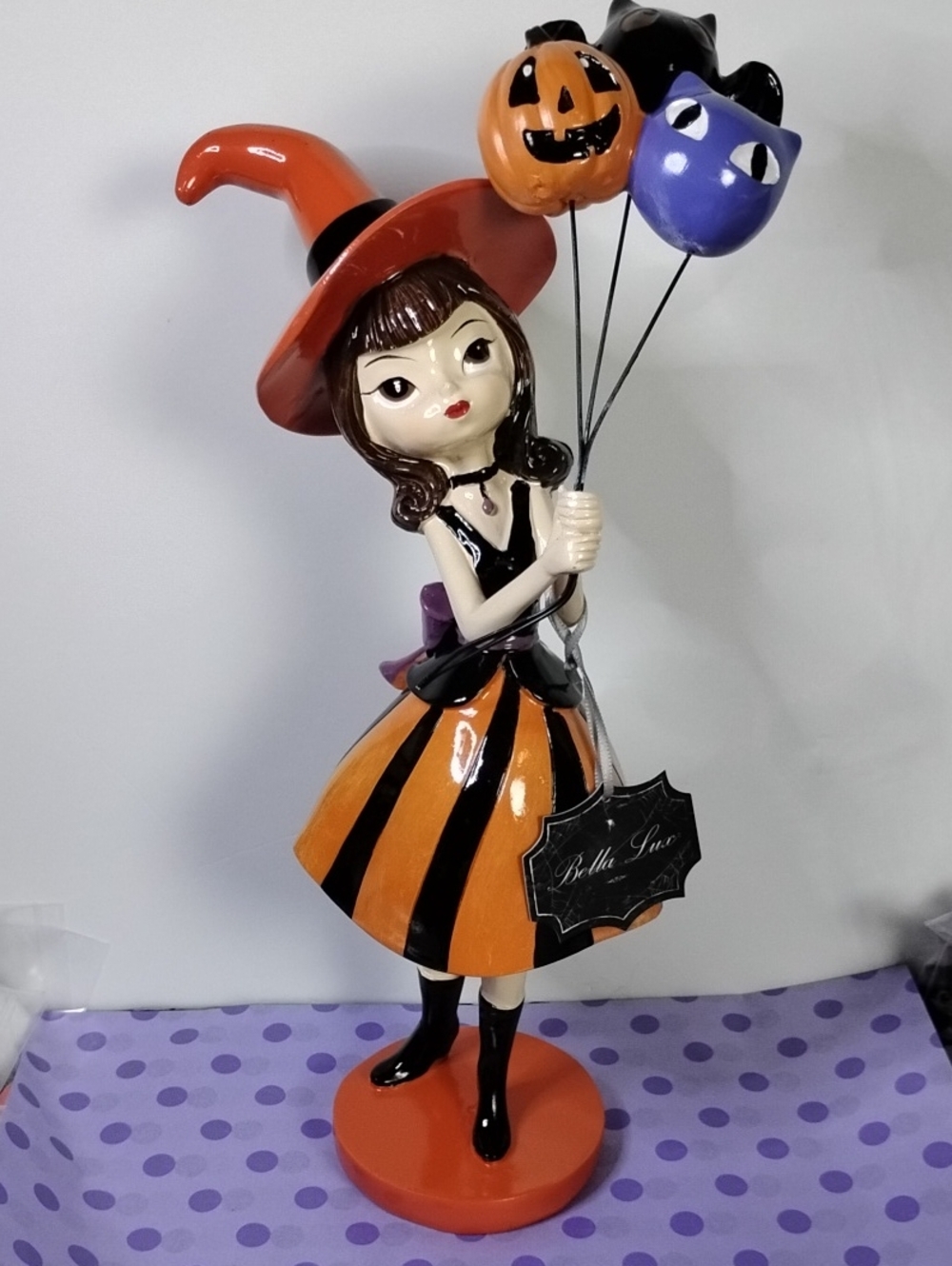 Bella Lux Halloween Witch Holding Balloons Figurine Viral 15" Decor